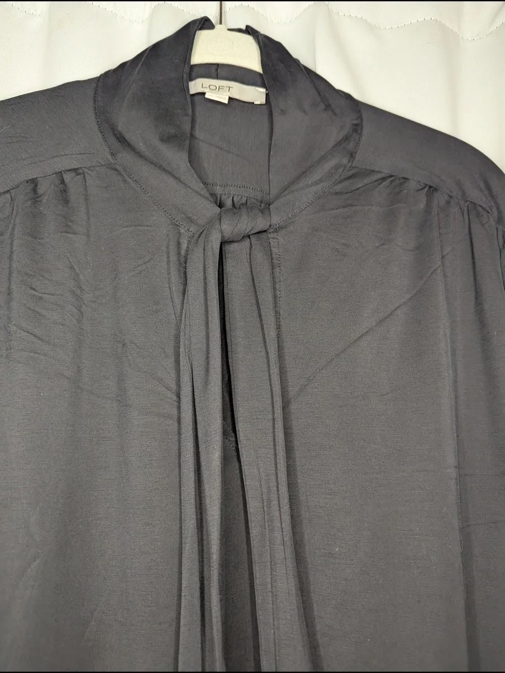LOFT Black Tie-Neck Blouse